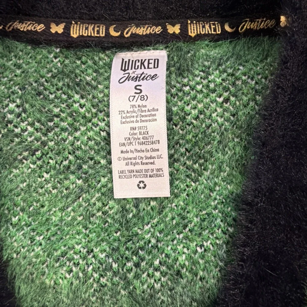 Wicked Justice Girl Sweater S 7 8 Cardigan Plaid Button Fuzzy Acrylic Embroidery